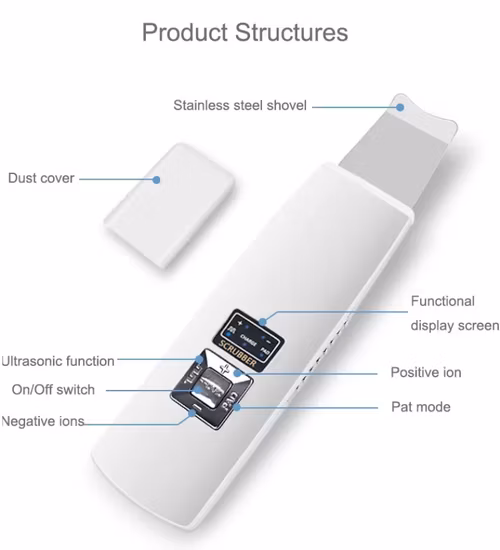Removedor de acné y espinillas faciales, limpiador de poros, limpieza profunda de la cara, espátula ultrasónica para la piel