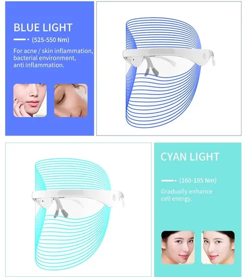 Cuidado de la piel, 7 colores, terapia de belleza, fotón LED, luz Facial, eliminación de acné y arrugas, mascarilla LED